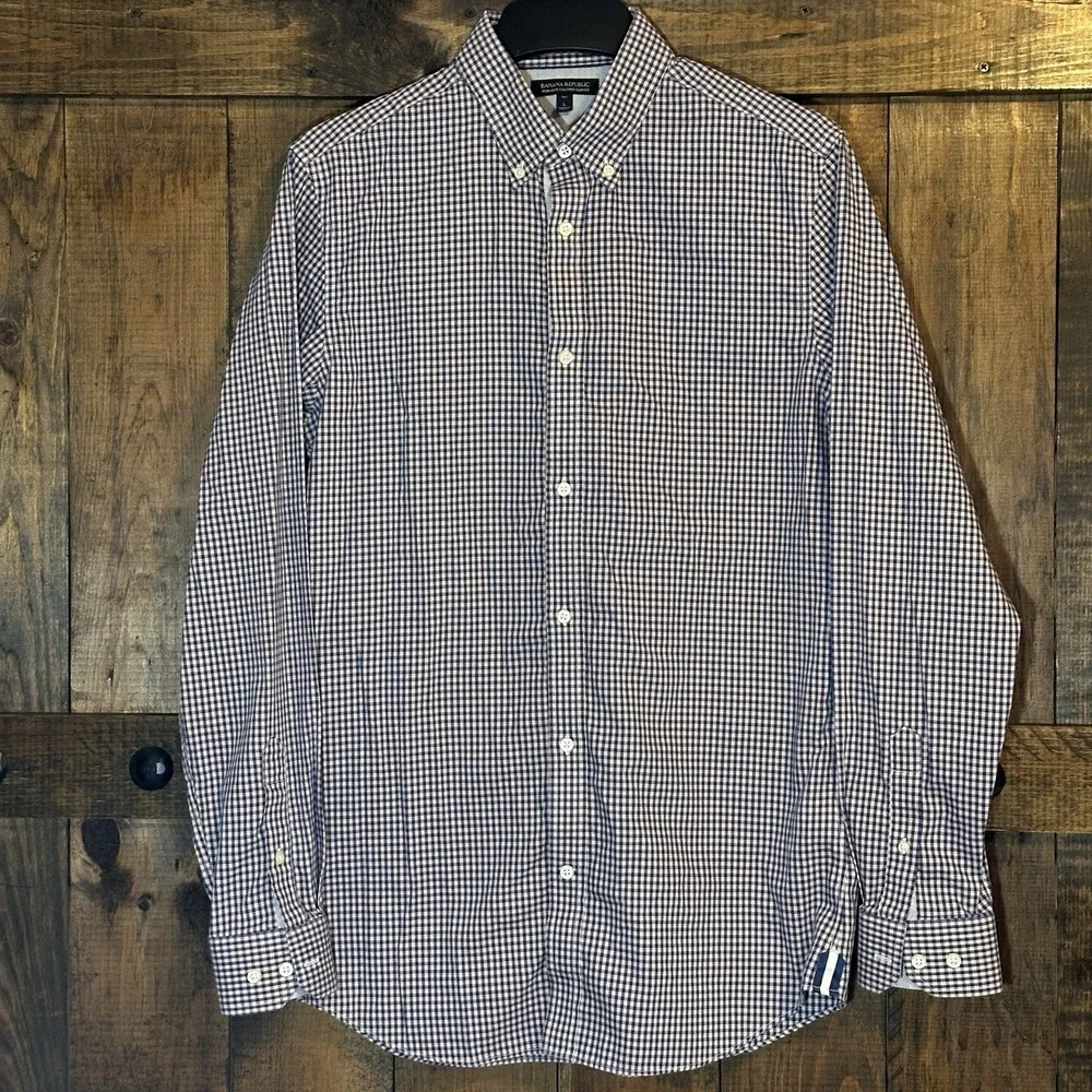Banana Republic Mens Button Down Long Sleeve Gingham‎ Dress Shirt